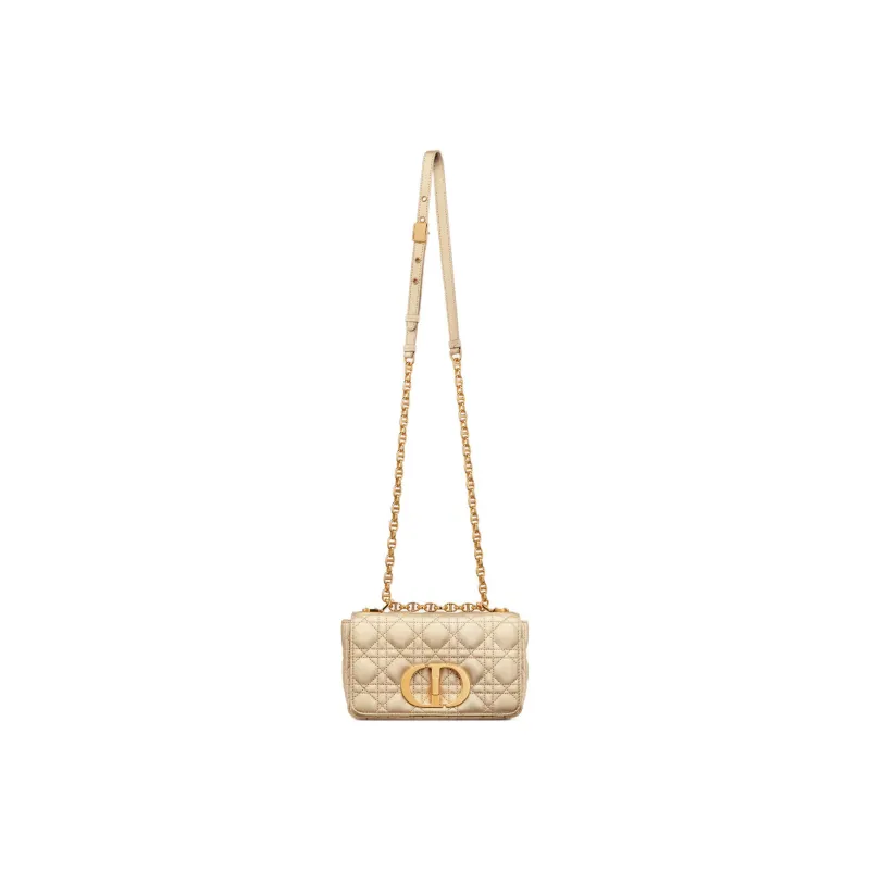 DIOR Caro Sheepskin Chain Bag Shoulder Bag Crossbody Bag Small Size Women's Gold-4