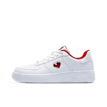 QIAODAN White Sneakers Abrasion Resistant Lightweight Slip Resistant Low Top Skateboard Shoes Men's White Red Couple's