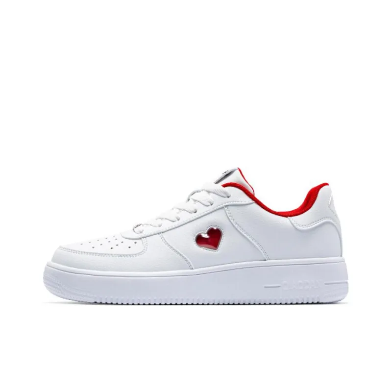 QIAODAN White Sneakers Abrasion Resistant Lightweight Slip Resistant Low Top Skateboard Shoes Men's White Red Couple's-0