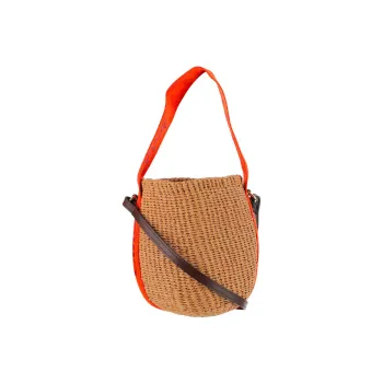 Chloe Woody With Cow Leather Basket Bag, Portable Crossbody Bag, Shoulder Bag Women's Red