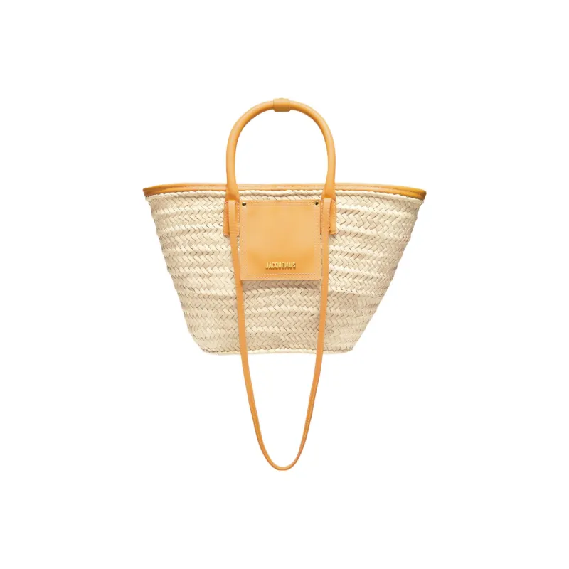 Jacquemus Palm Leaf With Cow Leather Accents Beach Basket Bag Shoulder Bag Crossbody Bag Handbag Women's Dark Yellow-1