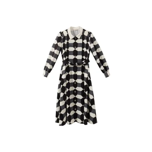 YUMOMO STAR Long-Sleeved Dresses Women's Black/Beige Plaid