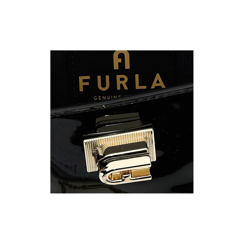 Furla Patent Leather Shoulder Bag Crossbody Bag Handbag Mini Women's Black-3
