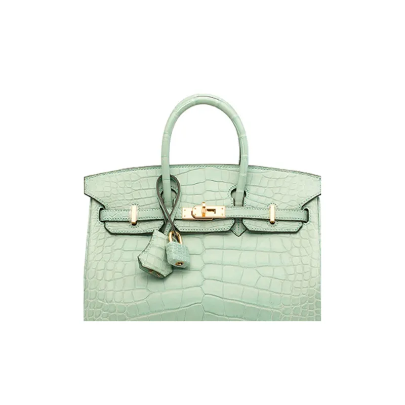 HERMES Birkin Short-Snouted Crocodile Leather Birkin Bag Handbags Women's 6U Aqua Green-3