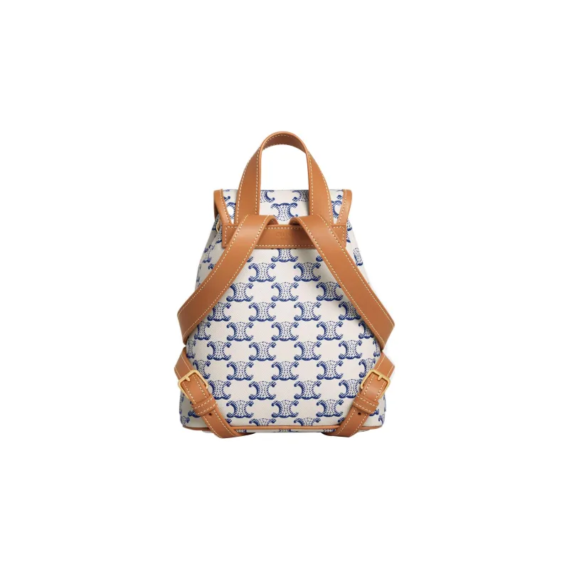 CELINE Canvas Cow Leather Patchwork Backpack Women's Blue/White-2