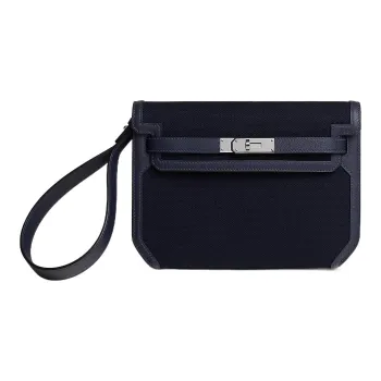 HERMES Kelly Depeches Goeland Fabric With Evercolor Calfskin Clutch Men's Marine Blue With Midnight Blue Accents