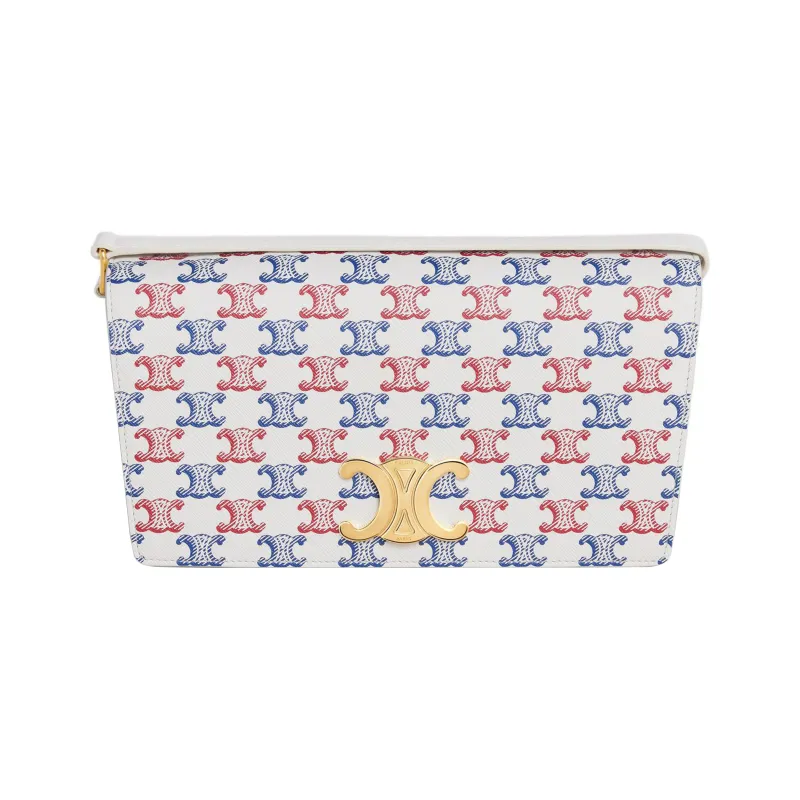 CELINE Triomphe Canvas With Calfskin Handbag Shoulder Bag Crossbody Bag Women's Blue/Red/White-0