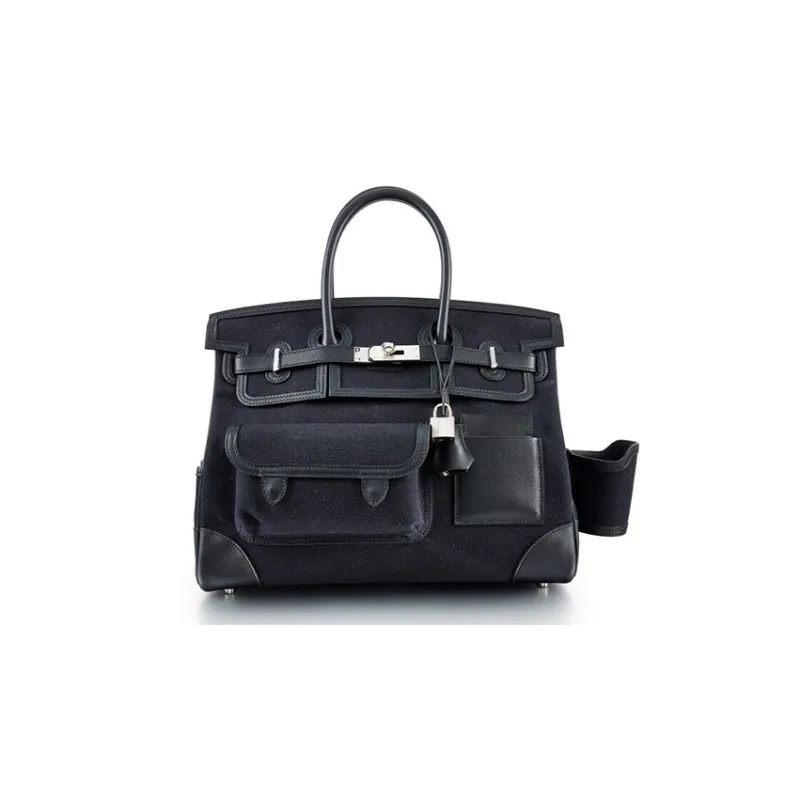 HERMES Birkin Cargo Canvas With Swift Cow Leather Birkin Bag Canvas Bag Handbags Unisex Noir Black-0