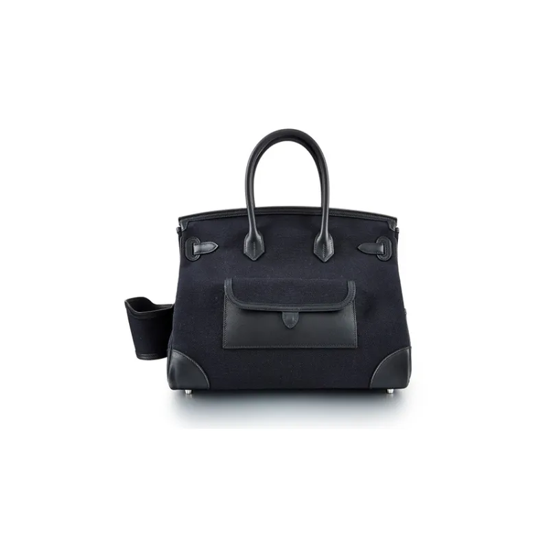 HERMES Birkin Cargo Canvas With Swift Cow Leather Birkin Bag Canvas Bag Handbags Unisex Noir Black-3