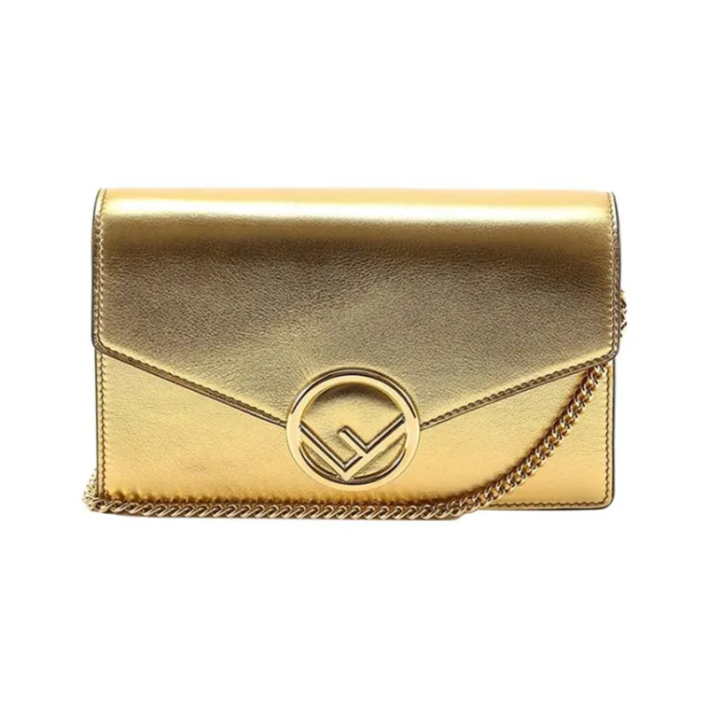 FENDI Leather Shoulder Bag Crossbody Bag Women's Gold-0