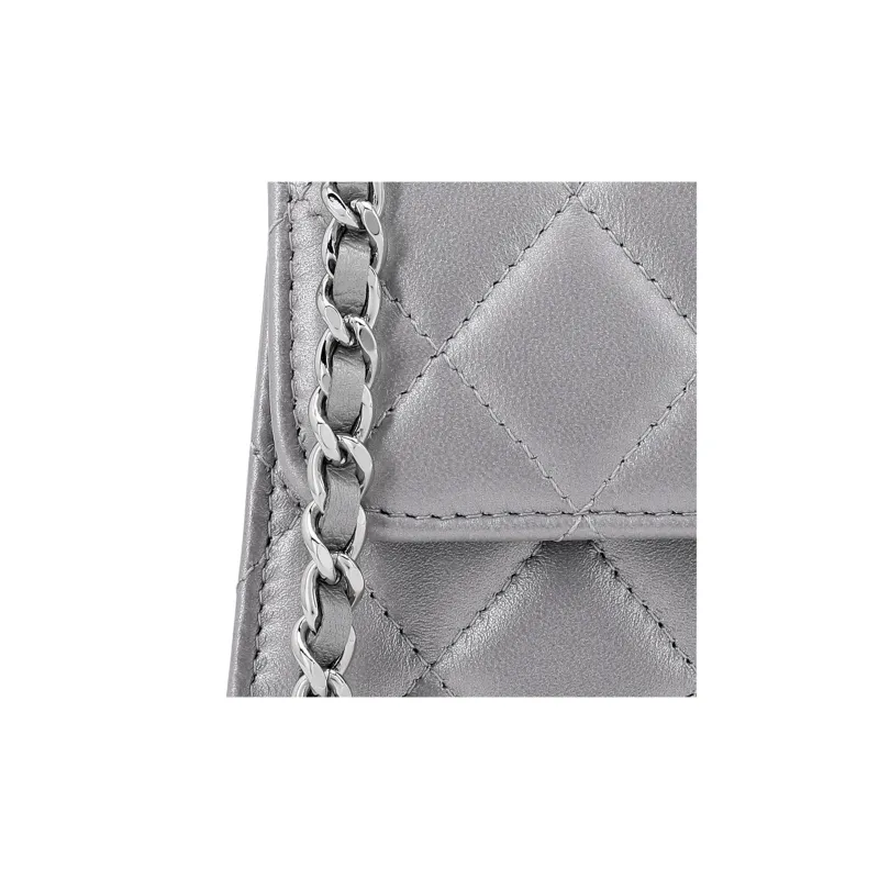 CHANEL 23P SS Lambskin Flap Bag, Clutch Handbag, Shoulder Bag, Crossbody Bag Women's Silver-5