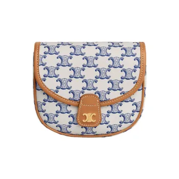 CELINE Besace Arc De Triomphe Canvas With Cowhide Trim Shoulder Bag Crossbody Bag Mini Women's Blue/White