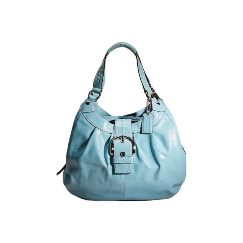 COACH Hobo Wrinkled Patent Leather Hobo Bag Handbag Shoulder Bag Women's Blue-0