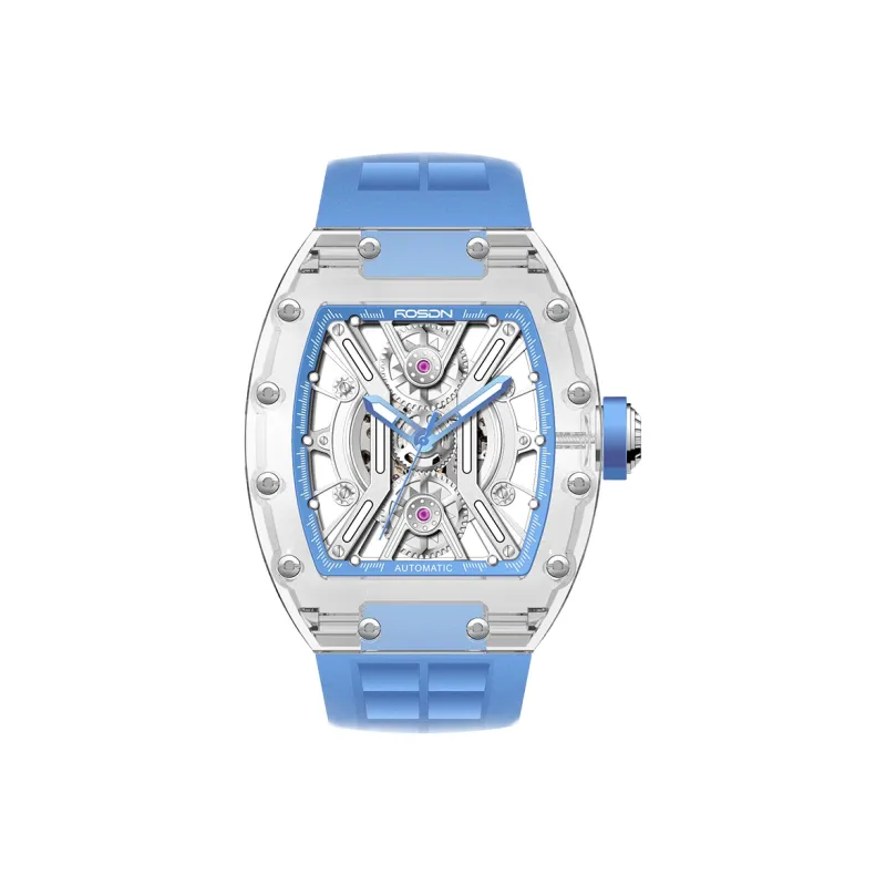 ROSDN Trendy Fashion Collection Automatic Mechanical Movement Silicone Strap Watch Men's Watches Cut Out Dial G2702-4