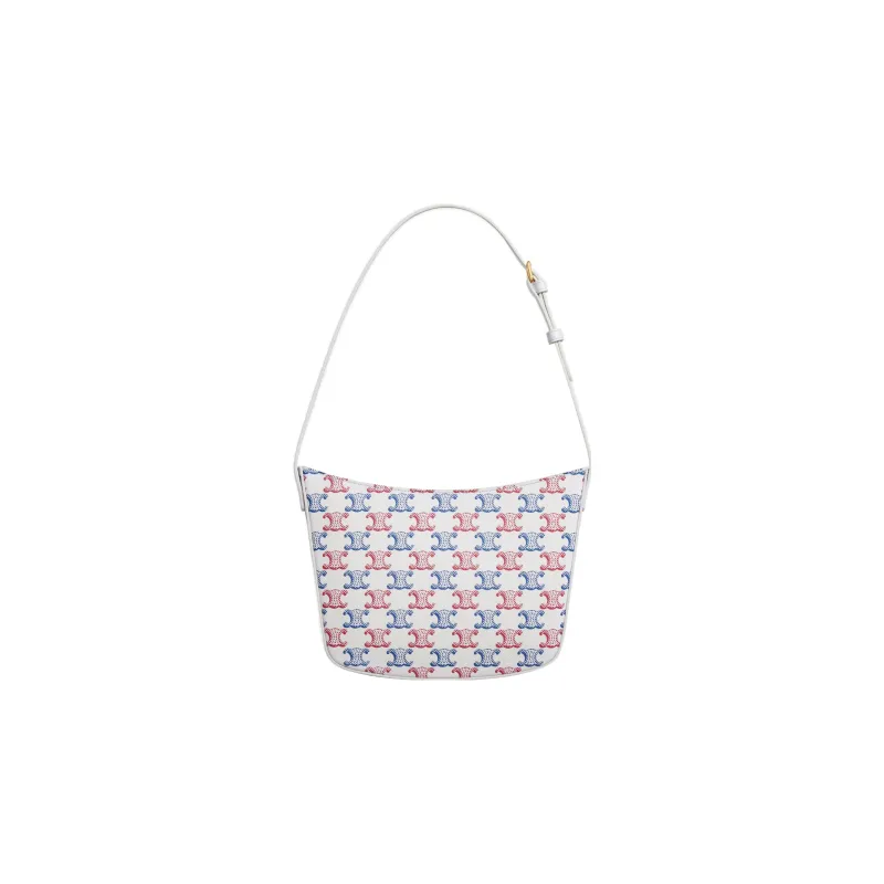 CELINE Croque Canvas With Calfskin Hand Handbag Shoulder Bag Women's Blue/Red/White-2