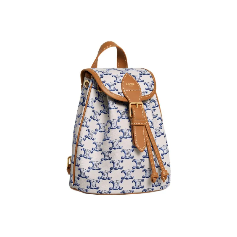 CELINE Canvas Cow Leather Patchwork Backpack Women's Blue/White-1