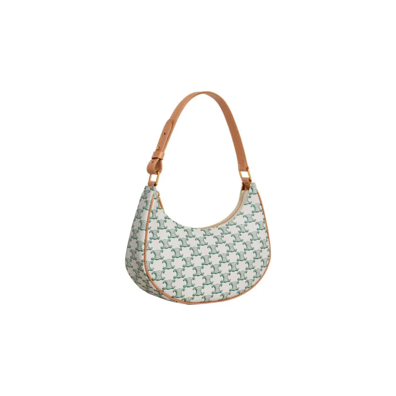 CELINE Canvas With Calfskin Trim Shoulder Bag Handbag Shoulder Bag Women's Green/White-1