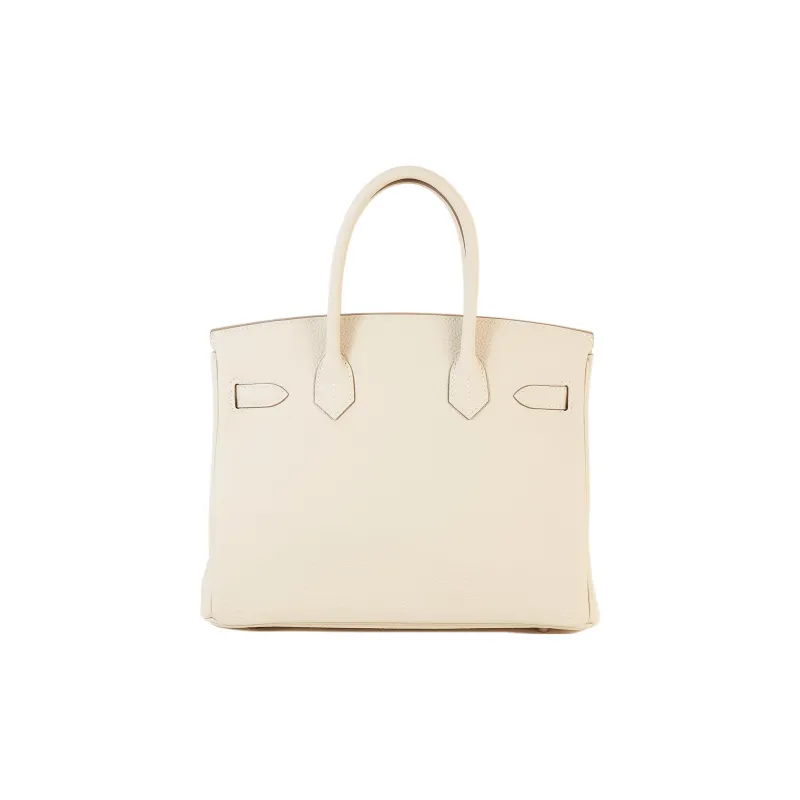 HERMES Birkin Taurillon Clemence Leather Handbag Regular Women's 10 Craie Milkshake White-4