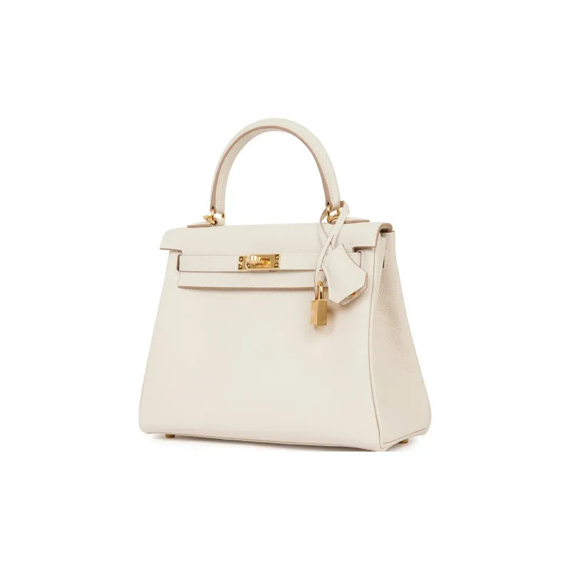 HERMES Kelly 25 Handbag 10 Craie Togo-2