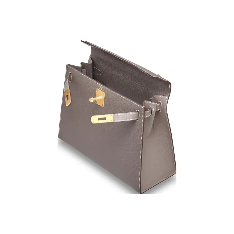 HERMES Kelly Epsom Leather Kelly Bag, One Shoulder Handbag Regular Women's 8F Gris Etain Tin Gray-3