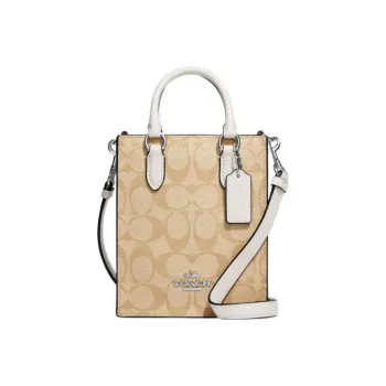 COACH N/S Canvas With Leather Tote Bag Shopping Bag Crossbody Handbag Mini Women's Brown