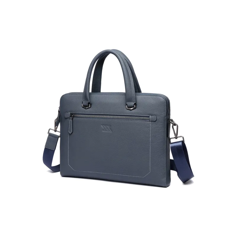 NOMK Top Grain Cow Leather Document Bag Shoulder Bag Crossbody Bag Briefcase Regular Unisex Black/Khaki/Blue-1