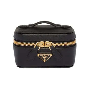 PRADA Leather Makeup Bag Women's Black