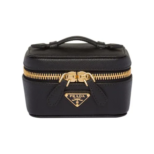 PRADA Leather Makeup Bag Women's Black