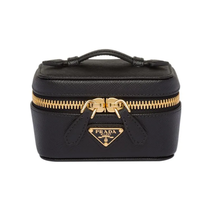 PRADA Leather Makeup Bag Women's Black-0