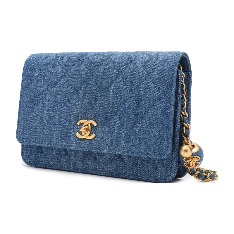 CHANEL Small Gold Ball WOC Velour Shoulder Bag, Crossbody Bag Women's Blue-1