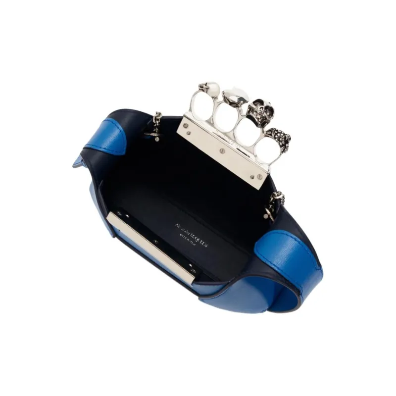 Alexander McQueen Cow Leather Hobo Bag, Shoulder Bag, Crossbody Handbag Mini Women's Blue-3