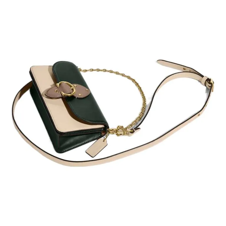COACH Beat Cowhide Leather Chain Bag Shoulder Bag Crossbody Bag Small Size Women's Green White Multicolor-2