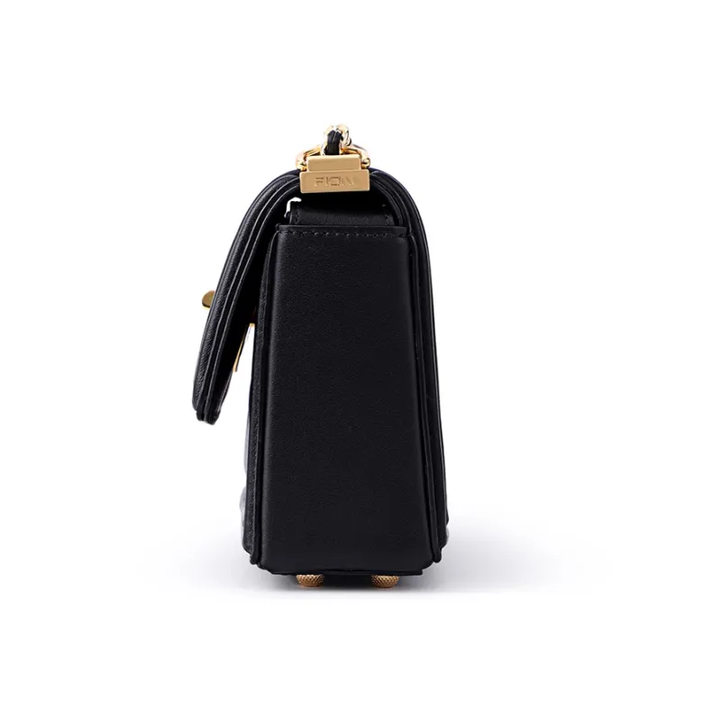 FION Cow Leather Small Square Bag, Chain Bag, Shoulder Bag, Crossbody Bag Trumpets Women's Black/White-3