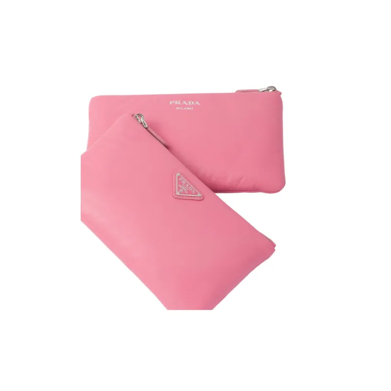 PRADA Soft Sheep Leather Clutch Regular Women's Pink-4