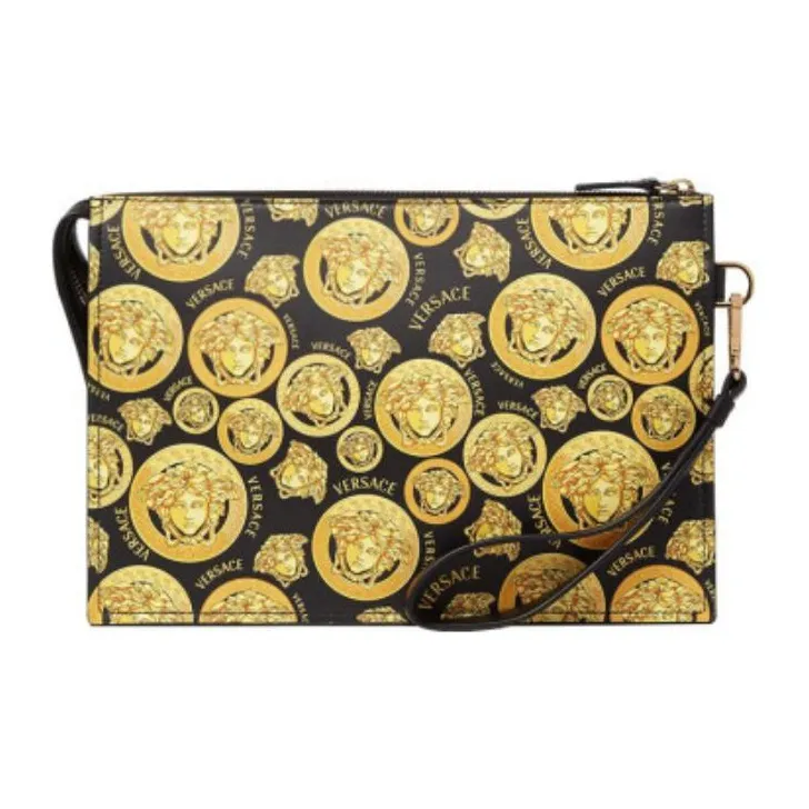 VERSACE Leather Briefcase Commute Bag Clutch Unisex Color Block-3