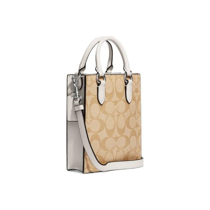 COACH N/S Canvas With Leather Tote Bag Shopping Bag Crossbody Handbag Mini Women's Brown-1