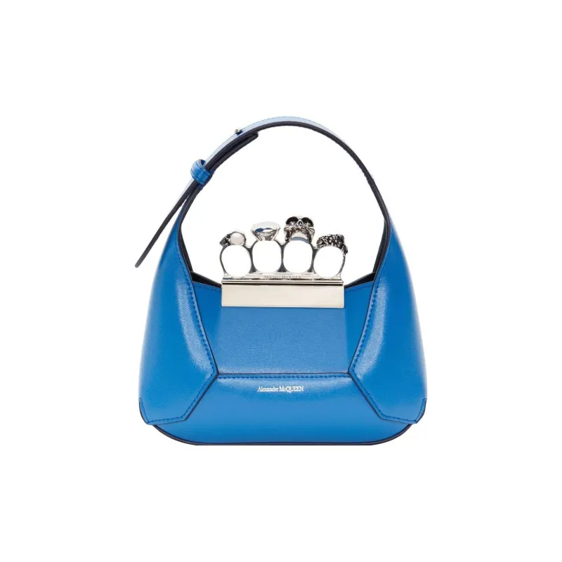Alexander McQueen Cow Leather Hobo Bag, Shoulder Bag, Crossbody Handbag Mini Women's Blue-0