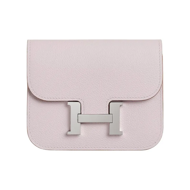 HERMES Constance Slim Evercolor Calfskin Wallet, Card Holder, Fanny Pack Regular Women's Dream Purple & Saddle Red-0
