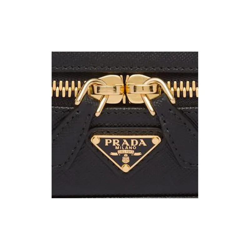 PRADA Leather Makeup Bag Women's Black-4