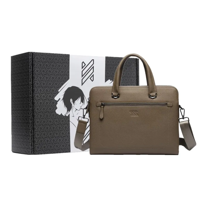 NOMK Top Grain Cow Leather Document Bag Shoulder Bag Crossbody Bag Briefcase Regular Unisex Black/Khaki/Blue-20