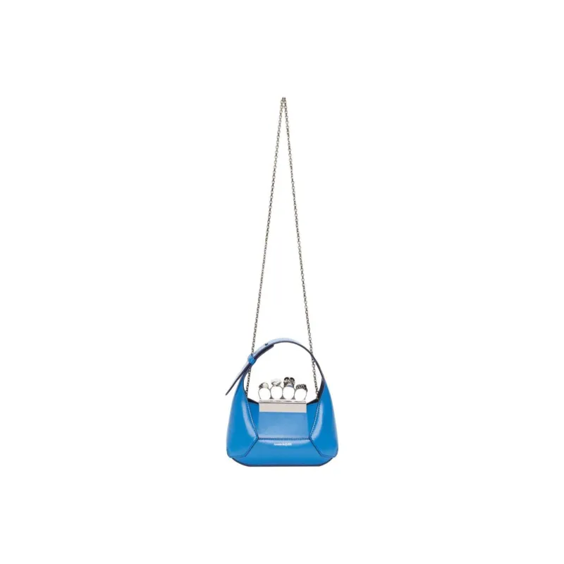 Alexander McQueen Cow Leather Hobo Bag, Shoulder Bag, Crossbody Handbag Mini Women's Blue-4