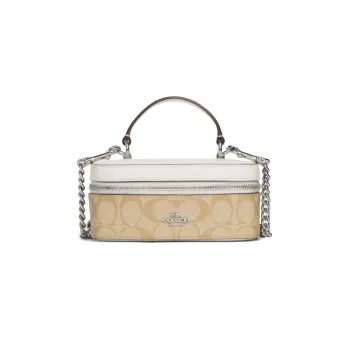 COACH Crossbody Cow Leather Storage Bag Handbag Crossbody Bag Small Size Women's Brown & White