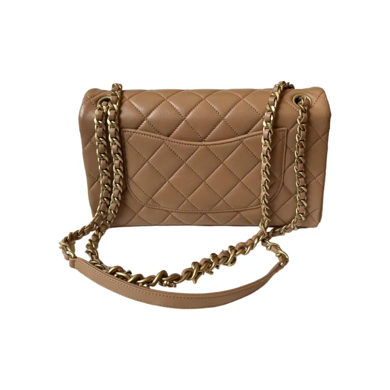 CHANEL Sheepskin Flap Bag, Shoulder Bag, Crossbody Bag Medium Size Women's Caramel-1