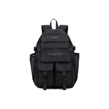NOMK PU Leather Laptop Backpack Regular Unisex White/Black