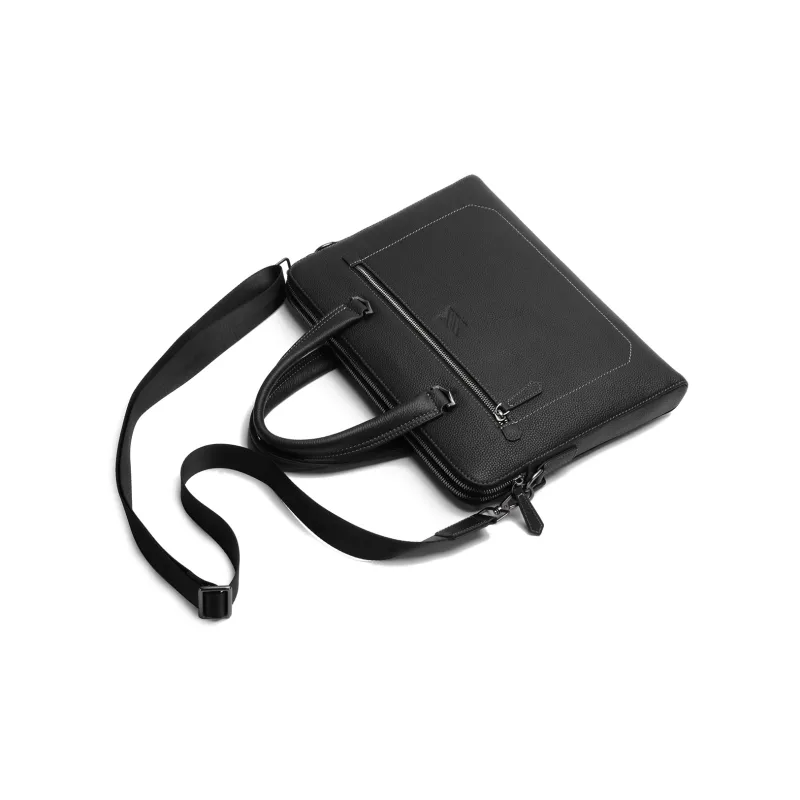 NOMK Top Grain Cow Leather Document Bag Shoulder Bag Crossbody Bag Briefcase Regular Unisex Black/Khaki/Blue-11