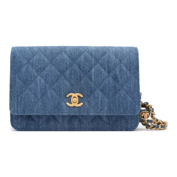 CHANEL Small Gold Ball WOC Velour Wallet On Chain, Shoulder Bag, Crossbody Bag Regular Women's Blue