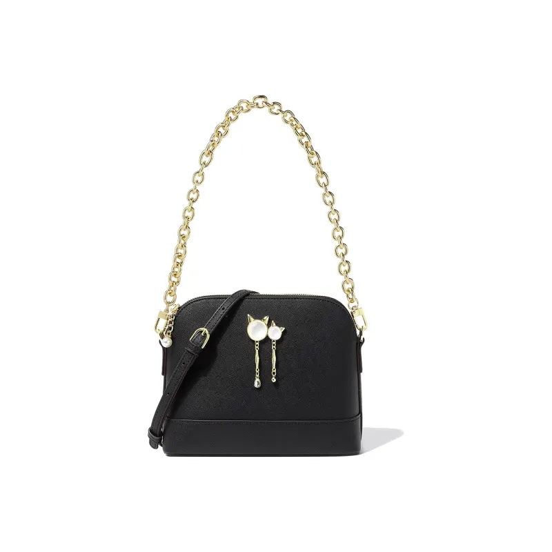 DORIS BETTY PU Leather Dome Bag Chain Bag Shoulder Bag Crossbody One Shoulder Handbag Women's Black-1