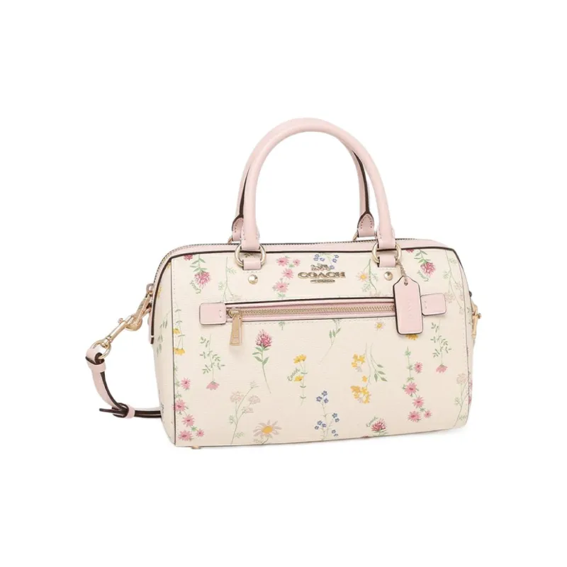 COACH Rowan Leather Boston Bag, Pillow Bag, Handbag, Shoulder Bag, Crossbody Bag Tubas Women's White-2