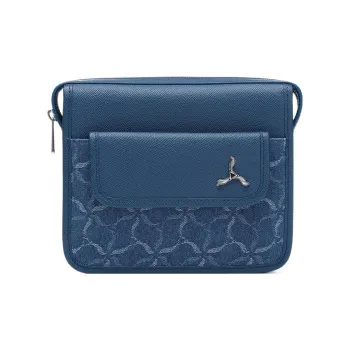 LI-NING 1990 Cotton With Cow Leather Patchwork Small Square Bag Shoulder Bag Crossbody Bag Regular Unisex Blue Gray