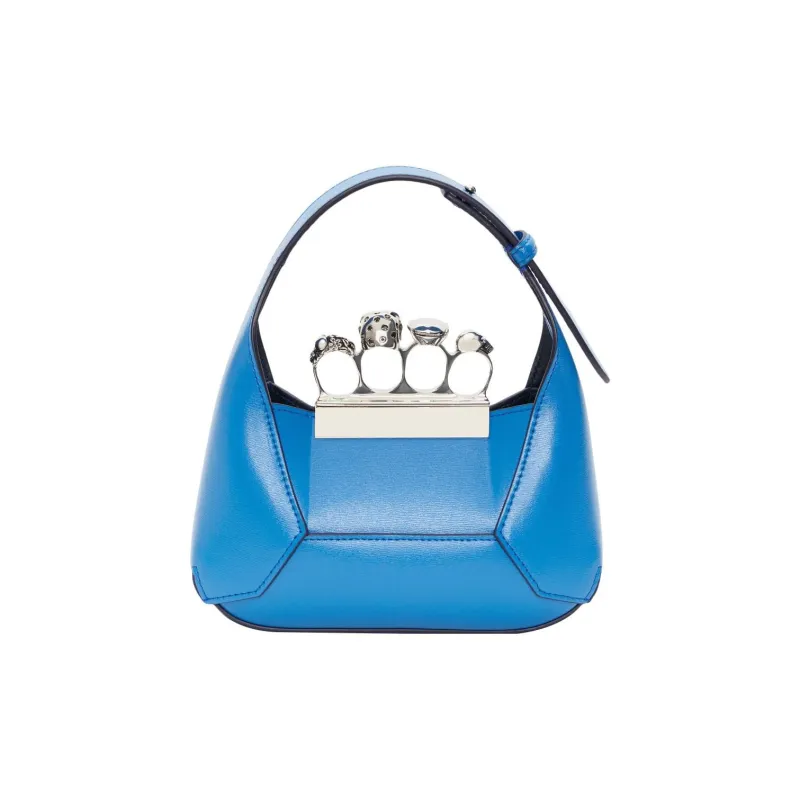 Alexander McQueen Cow Leather Hobo Bag, Shoulder Bag, Crossbody Handbag Mini Women's Blue-2